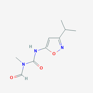 molecular formula C9H13N3O3 B14359712 N-Methyl-N-{[3-(propan-2-yl)-1,2-oxazol-5-yl]carbamoyl}formamide CAS No. 92178-79-5