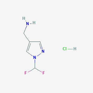 molecular formula C5H8ClF2N3 B1436006 [1-(difluoromethyl)-1H-pyrazol-4-yl]methanamine hydrochloride CAS No. 2098145-92-5