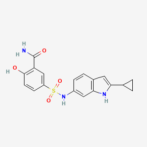 molecular formula C18H17N3O4S B1436077 5-[(2-Cyclopropyl-1H-indol-6-yl)sulfamoyl]-2-hydroxybenzamide CAS No. 2132396-40-6