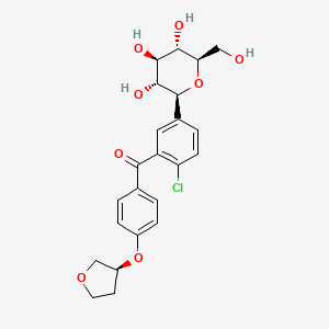 molecular formula C23H25ClO8 B1436086 (2-Chloro-5-((2S,3R,4R,5S,6R)-3,4,5-trihydroxy-6-(hydroxymethyl)tetrahydro-2H-pyran-2-yl)phenyl)(4-(((S)-tetrahydrofuran-3-yl)oxy)phenyl)methanone CAS No. 2125472-55-9