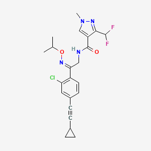 molecular formula C21H22ClF2N5O2 B1436120 N-{2-[3-chloro-5-(2-cyclopropylethynyl)pyridin-2-yl]-2-[(propan-2-yloxy)imino]ethyl}-3-(difluoromethyl)-1-methyl-1H-pyrazole-4-carboxamide CAS No. 1803108-03-3