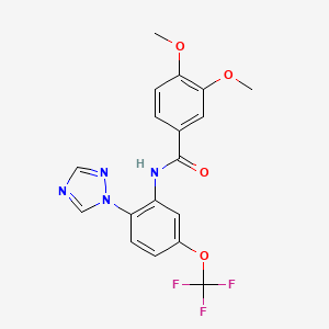 molecular formula C18H15F3N4O4 B1436121 3,4-dimethoxy-N-[2-(1,2,4-triazol-1-yl)-5-(trifluoromethoxy)phenyl]benzamide CAS No. 2165325-42-6