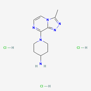 molecular formula C11H19Cl3N6 B1436138 1-(3-Methyl-[1,2,4]triazolo[4,3-a]pyrazin-8-yl)piperidin-4-amine trihydrochloride CAS No. 2169997-57-1