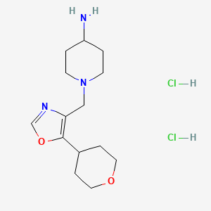 molecular formula C14H25Cl2N3O2 B1436143 1-((5-(Tetrahydro-2H-pyran-4-yl)oxazol-4-yl)methyl)piperidin-4-amine dihydrochloride CAS No. 2140316-40-9