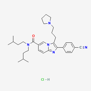 2-(4-Cyanophenyl)-N,N-bis(3-methylbutyl)-3-(3-pyrrolidin-1-ylpropyl)imidazo[1,2-a]pyridine-6-carboxamide;hydrochloride