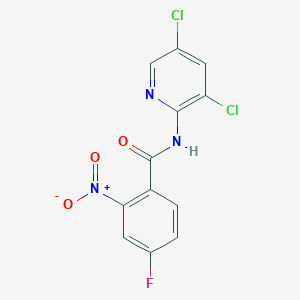 molecular formula C12H6Cl2FN3O3 B14362006 N-(3,5-Dichloropyridin-2-yl)-4-fluoro-2-nitrobenzamide CAS No. 95729-12-7