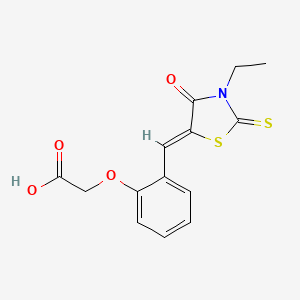 molecular formula C14H13NO4S2 B14362059 2-[2-[(Z)-(3-ethyl-4-oxo-2-sulfanylidene-1,3-thiazolidin-5-ylidene)methyl]phenoxy]acetic acid CAS No. 93985-92-3
