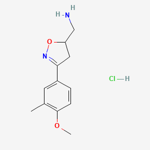 molecular formula C12H17ClN2O2 B1436272 [3-(4-Methoxy-3-methylphenyl)-4,5-dihydro-1,2-oxazol-5-yl]methanamine hydrochloride CAS No. 1803600-74-9