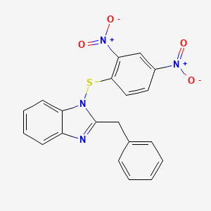 molecular formula C20H14N4O4S B14363213 2-Benzyl-1-[(2,4-dinitrophenyl)sulfanyl]-1H-benzimidazole CAS No. 91709-03-4