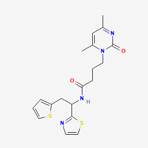 molecular formula C19H22N4O2S2 B1436329 4-(4,6-Dimethyl-2-oxopyrimidin-1(2H)-yl)-N-(1-(thiazol-2-yl)-2-(thiophen-2-yl)ethyl)butanamide CAS No. 1381553-21-4