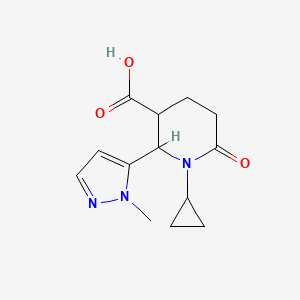molecular formula C13H17N3O3 B1436346 1-cyclopropyl-2-(1-methyl-1H-pyrazol-5-yl)-6-oxopiperidine-3-carboxylic acid CAS No. 1773871-85-4