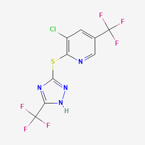 molecular formula C9H3ClF6N4S B1436356 3-chloro-5-(trifluoromethyl)-2-((3-(trifluoromethyl)-1H-1,2,4-triazol-5-yl)thio)pyridine CAS No. 1823182-70-2