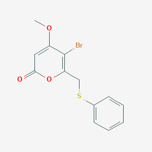 molecular formula C13H11BrO3S B14363877 5-Bromo-4-methoxy-6-[(phenylsulfanyl)methyl]-2H-pyran-2-one CAS No. 93338-98-8
