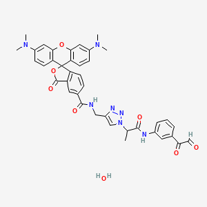 molecular formula C39H37N7O8 B1436417 3',6'-Bis(dimethylamino)-3-oxo-N-((1-(1-oxo-1-((3-(2-oxoacetyl)phenyl)amino)propan-2-yl)-1H-1,2,3-triazol-4-yl)methyl)-3H-spiro[isobenzofuran-1,9'-xanthene]-5-carboxamide, monohydrate 