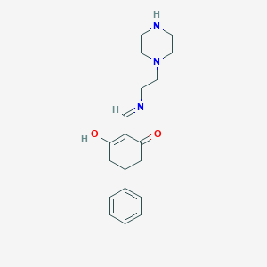 molecular formula C20H27N3O2 B1436454 5-(4-Methylphenyl)-2-[(2-piperazin-1-ylethylamino)methylidene]cyclohexane-1,3-dione CAS No. 299934-78-4
