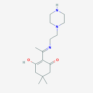 molecular formula C16H27N3O2 B1436461 5,5-Dimethyl-2-{1-[(2-piperazin-1-ylethyl)amino]ethylidene}cyclohexane-1,3-dione CAS No. 329218-79-3