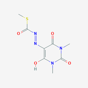 molecular formula C8H10N4O4S B14364815 N-[(1,3-Dimethyl-2,4,6-trioxo-1,3-diazinan-5-ylidene)amino]-1-methylsulfanyl-formamide CAS No. 90953-33-6