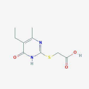 molecular formula C9H12N2O3S B1436524 [(5-Ethyl-4-methyl-6-oxo-1,6-dihydropyrimidin-2-yl)thio]acetic acid CAS No. 347343-04-8