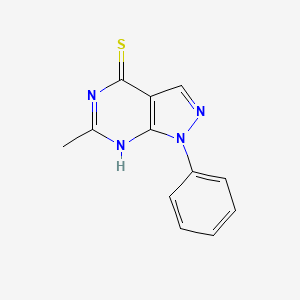 molecular formula C12H10N4S B1436532 6-methyl-1-phenyl-1,5-dihydro-4H-pyrazolo[3,4-d]pyrimidine-4-thione CAS No. 5399-43-9