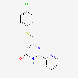 molecular formula C16H12ClN3OS B1436558 6-{[(4-Chlorophenyl)sulfanyl]methyl}-2-(2-pyridinyl)-4-pyrimidinol CAS No. 337923-15-6