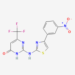 molecular formula C14H8F3N5O3S B1436574 2-{[4-(3-nitrophenyl)-1,3-thiazol-2-yl]amino}-6-(trifluoromethyl)-4(3H)-pyrimidinone CAS No. 866142-60-1