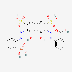 molecular formula C23H17AsN4O13S2 B1436575 2-((7-((2-Arsonophenyl)azo)-1,8-dihydroxy-3,6-disulpho-2-naphthyl)azo)benzoic acid CAS No. 3772-44-9