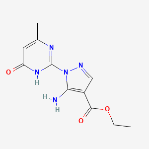 molecular formula C11H13N5O3 B1436578 5-氨基-1-(4-甲基-6-氧代-1,6-二氢嘧啶-2-基)-1{H}-吡唑-4-羧酸乙酯 CAS No. 91426-55-0