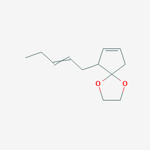 molecular formula C12H18O2 B14366495 6-(Pent-2-EN-1-YL)-1,4-dioxaspiro[4.4]non-7-ene CAS No. 91791-18-3