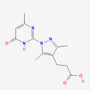 molecular formula C13H16N4O3 B1436661 3-[3,5-dimethyl-1-(4-methyl-6-oxo-1,6-dihydropyrimidin-2-yl)-1H-pyrazol-4-yl]propanoic acid CAS No. 1170850-14-2