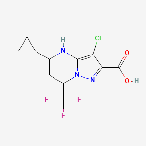 molecular formula C11H11ClF3N3O2 B1436666 3-Chloro-5-cyclopropyl-7-(trifluoromethyl)-4,5,6,7-tetrahydropyrazolo[1,5-a]pyrimidine-2-carboxylic acid CAS No. 912771-84-7