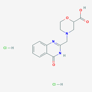 molecular formula C14H17Cl2N3O4 B1436691 4-[(4-Oxo-3,4-dihydroquinazolin-2-yl)methyl]morpholine-2-carboxylic acid dihydrochloride CAS No. 1354957-65-5