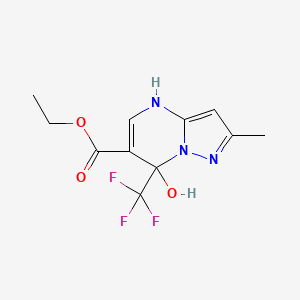 molecular formula C11H12F3N3O3 B1436729 ethyl 7-hydroxy-2-methyl-7-(trifluoromethyl)-4H,7H-pyrazolo[1,5-a]pyrimidine-6-carboxylate CAS No. 923232-09-1