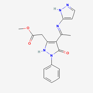 molecular formula C17H17N5O3 B1436738 （4E）-5-氧代-1-苯基-4-［1-（1H-吡唑-3-基氨基）乙叉基]-4,5-二氢-1H-吡唑-3-基乙酸甲酯 CAS No. 1160226-79-8