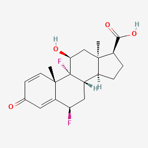 molecular formula C20H24F2O4 B1436805 (6R,8S,9R,10S,11S,13R,14S,17S)-6,9-Difluoro-11-hydroxy-10,13-dimethyl-3-oxo-7,8,11,12,14,15,16,17-octahydro-6H-cyclopenta[a]phenanthrene-17-carboxylic acid CAS No. 167997-12-8