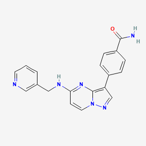 molecular formula C19H16N6O B1436902 4-(5-((Pyridin-3-ylmethyl)amino)pyrazolo[1,5-a]pyrimidin-3-yl)benzamide CAS No. 2414909-94-5