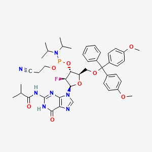 N-[9-[(2R,3S,4R,5R)-5-[[Bis(4-methoxyphenyl)-phenylmethoxy]methyl]-4-[2-cyanoethoxy-[di(propan-2-yl)amino]phosphanyl]oxy-3-fluorooxolan-2-yl]-6-oxo-1H-purin-2-yl]-2-methylpropanamide