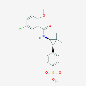 molecular formula C19H20ClNO5S B1436960 rel-4-((1R,3R)-3-(5-Chloro-2-methoxybenzamido)-2,2-dimethylcyclopropyl)benzenesulfonic acid CAS No. 1137235-04-1