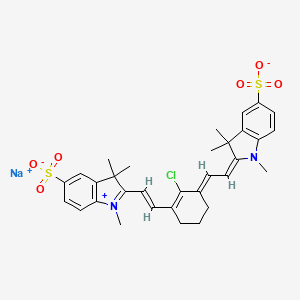 molecular formula C32H34ClN2NaO6S2 B1437041 sodium;(2E)-2-[(2E)-2-[2-chloro-3-[(E)-2-(1,3,3-trimethyl-5-sulfonatoindol-1-ium-2-yl)ethenyl]cyclohex-2-en-1-ylidene]ethylidene]-1,3,3-trimethylindole-5-sulfonate CAS No. 328064-20-6