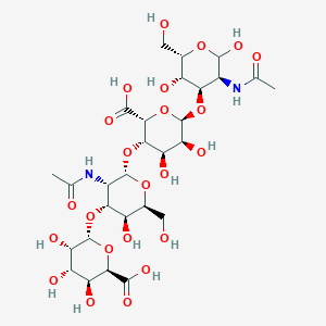 molecular formula C28H44N2O23 B1437060 (2R,3S,4S,5S,6R)-6-[(2S,3S,4R,5S,6S)-3-acetamido-2-[(2R,3S,4R,5S,6R)-6-[(3S,4R,5S,6S)-3-acetamido-2,5-dihydroxy-6-(hydroxymethyl)oxan-4-yl]oxy-2-carboxy-4,5-dihydroxyoxan-3-yl]oxy-5-hydroxy-6-(hydroxymethyl)oxan-4-yl]oxy-3,4,5-trihydroxyoxane-2-carboxylic acid CAS No. 57282-61-8