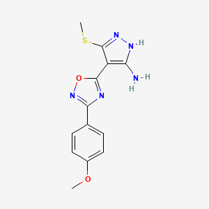 molecular formula C13H13N5O2S B1437071 4-[3-(4-methoxyphenyl)-1,2,4-oxadiazol-5-yl]-3-(methylsulfanyl)-1H-pyrazol-5-amine CAS No. 1188304-93-9