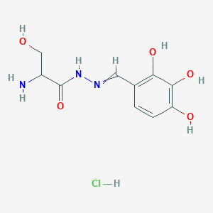 molecular formula C10H14ClN3O5 B1437131 Serine, 2-[(2,3,4-trihydroxyphenyl)methylene]hydrazide, hydrochloride (1:1) CAS No. 1353749-74-2