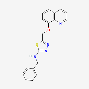 molecular formula C19H16N4OS B14371805 N-Benzyl-5-{[(quinolin-8-yl)oxy]methyl}-1,3,4-thiadiazol-2-amine CAS No. 90208-29-0