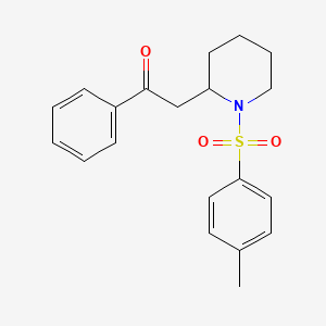 molecular formula C20H23NO3S B14372466 Piperidine, 1-[(4-methylphenyl)sulfonyl]-2-(2-oxo-2-phenylethyl)- CAS No. 89881-44-7