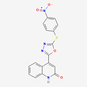 molecular formula C17H10N4O4S B14372628 4-{5-[(4-Nitrophenyl)sulfanyl]-1,3,4-oxadiazol-2-yl}quinolin-2(1H)-one CAS No. 90074-50-3