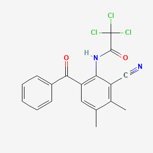 molecular formula C18H13Cl3N2O2 B14372901 N-(6-Benzoyl-2-cyano-3,4-dimethylphenyl)-2,2,2-trichloroacetamide CAS No. 89638-40-4