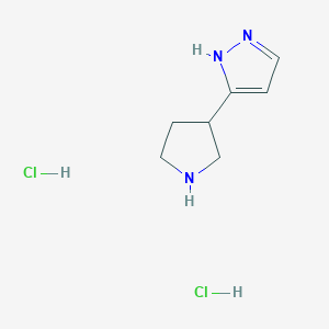 molecular formula C7H13Cl2N3 B1437413 5-(3-Pyrrolidinyl)-1H-pyrazole dihydrochloride CAS No. 2173135-18-5