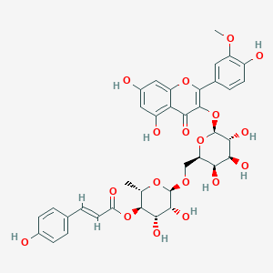 molecular formula C37H38O18 B143742 [(2S,3R,4S,5R,6R)-6-[[(2R,3R,4S,5R,6S)-6-[5,7-dihydroxy-2-(4-hydroxy-3-methoxyphenyl)-4-oxochromen-3-yl]oxy-3,4,5-trihydroxyoxan-2-yl]methoxy]-4,5-dihydroxy-2-methyloxan-3-yl] (E)-3-(4-hydroxyphenyl)prop-2-enoate CAS No. 128533-13-1