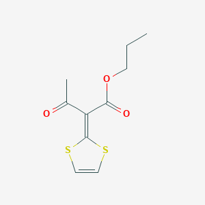 molecular formula C10H12O3S2 B14374265 Propyl 2-(2H-1,3-dithiol-2-ylidene)-3-oxobutanoate CAS No. 91665-38-2