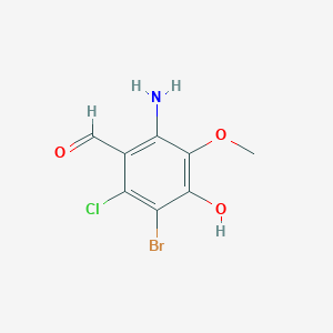 molecular formula C8H7BrClNO3 B14374290 2-Amino-5-bromo-6-chloro-4-hydroxy-3-methoxybenzaldehyde CAS No. 90221-44-6