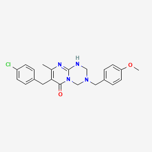 molecular formula C22H23ClN4O2 B1437457 7-(4-chlorobenzyl)-3-(4-methoxybenzyl)-8-methyl-1,2,3,4-tetrahydro-6H-pyrimido[1,2-a][1,3,5]triazin-6-one CAS No. 1374509-74-6
